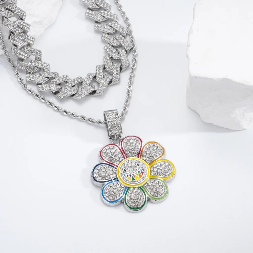 Iced Out Sunflower Pendant Chain – Premium Hip Hop Necklace