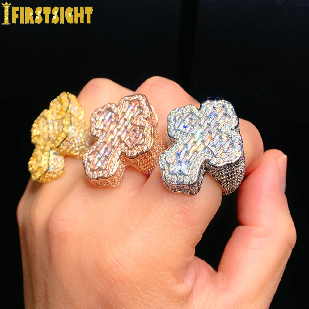 Iced Out Bling Cross Finger Ring