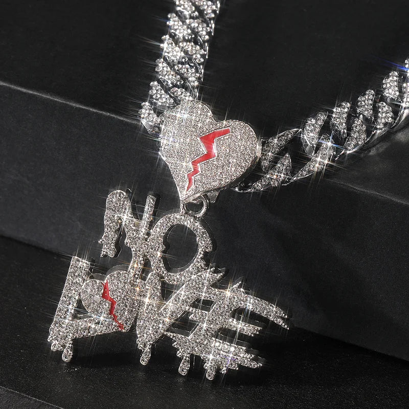 No Love Iced Out Cuban Chain – Broken Heart Pendant for Bold Souls