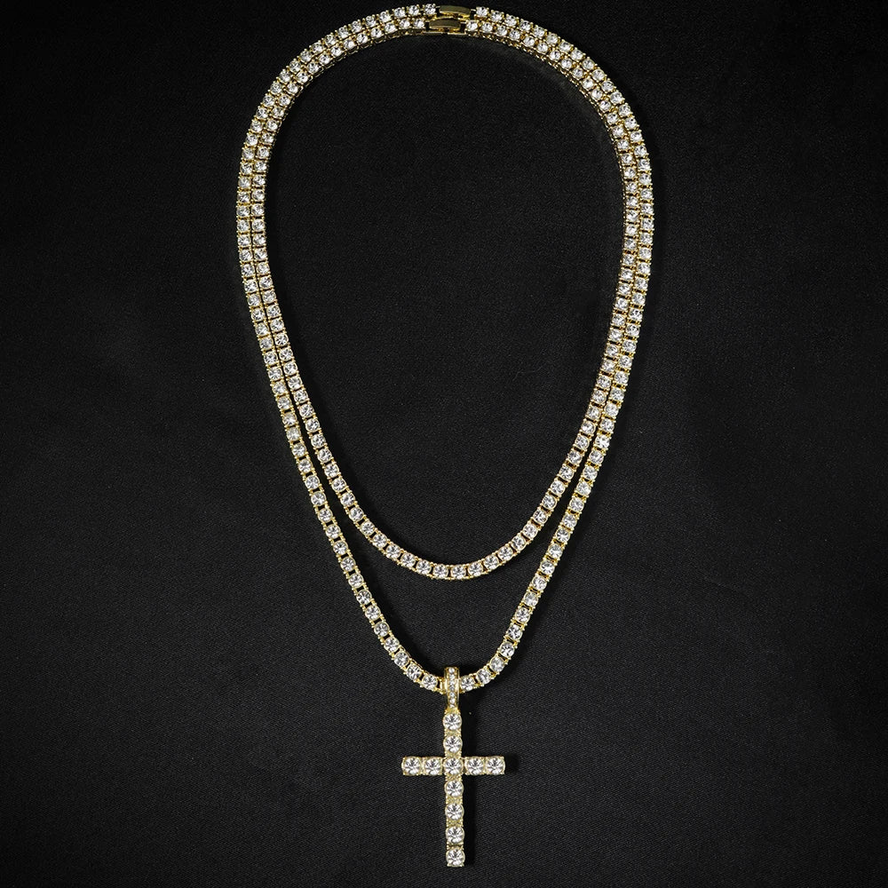 Iced Out Cross Necklace – 4mm Zircon Tennis Chain | A Heaven Exclusive