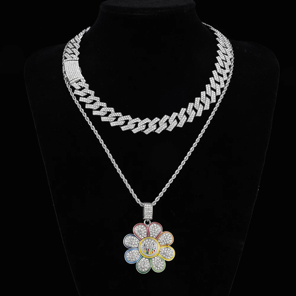 Iced Out Sunflower Pendant Chain – Premium Hip Hop Necklace
