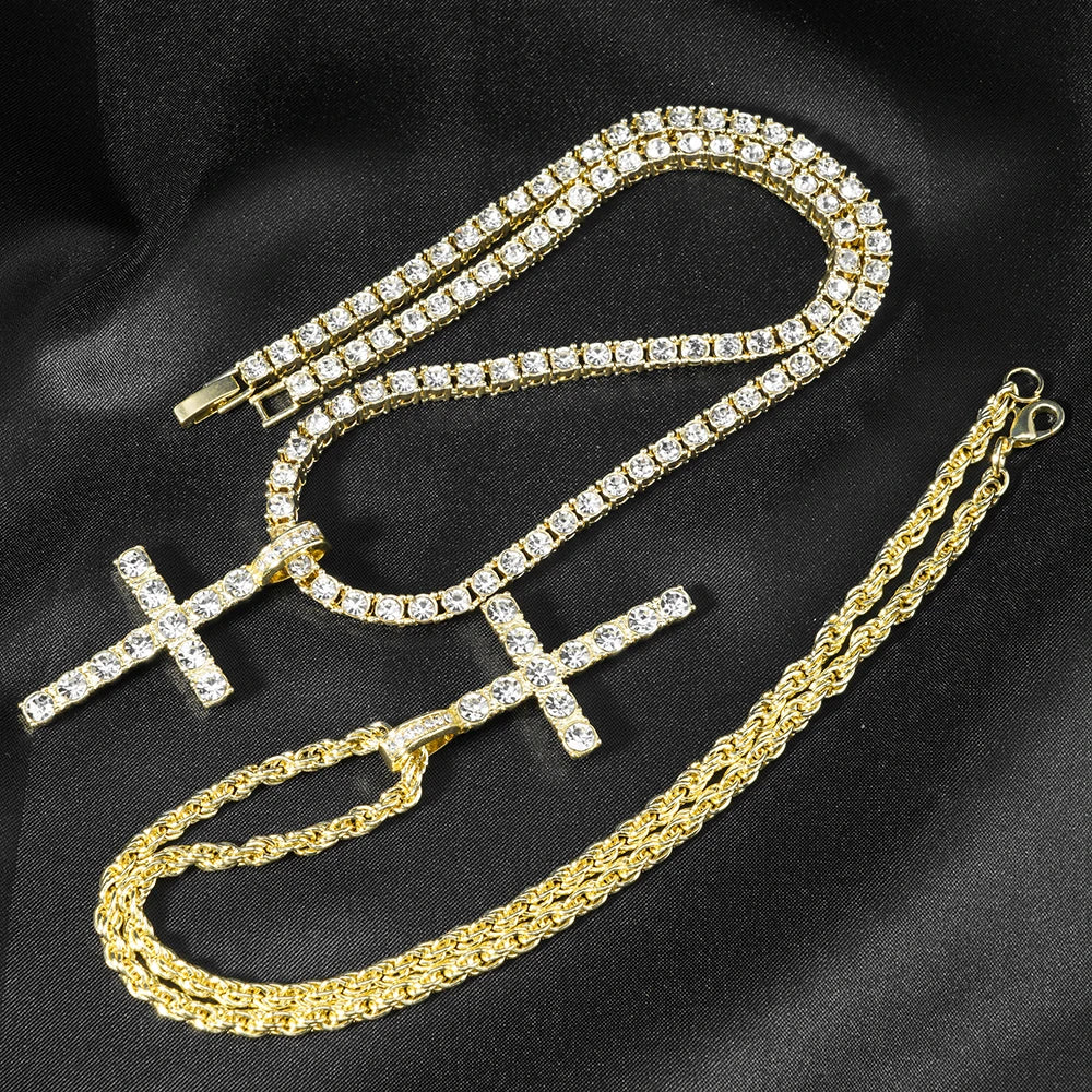 Iced Out Cross Necklace – 4mm Zircon Tennis Chain | A Heaven Exclusive