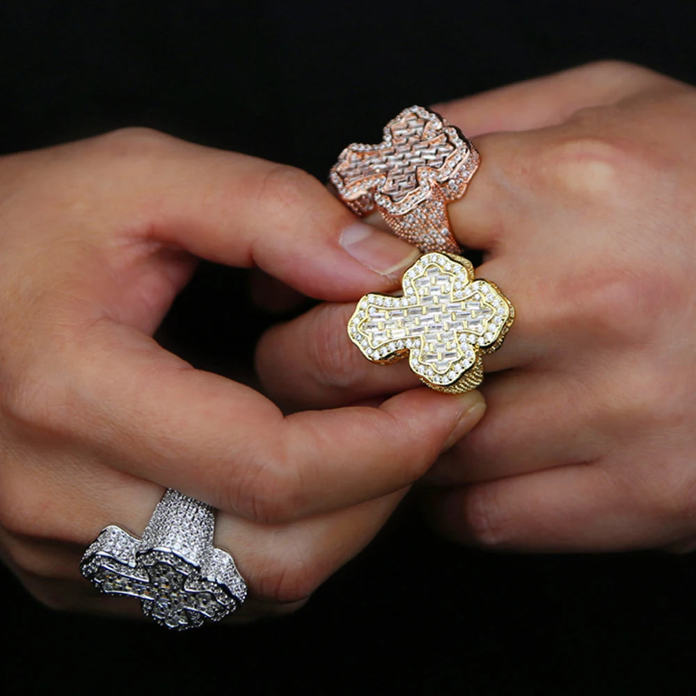 Iced Out Bling Cross Finger Ring