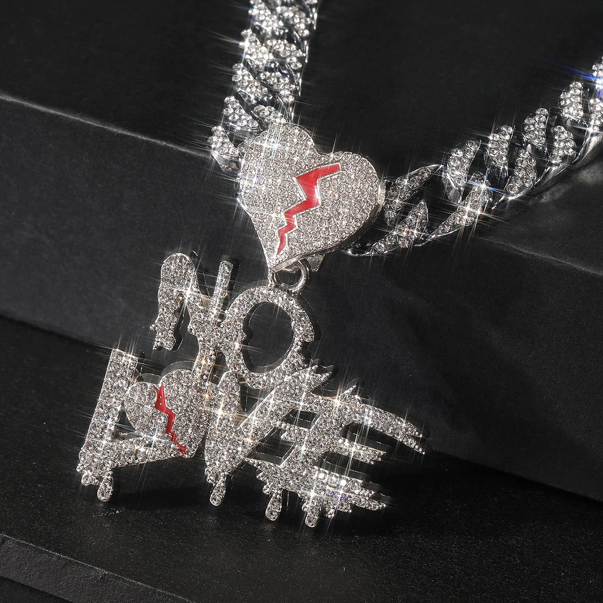 No Love Iced Out Cuban Chain – Broken Heart Pendant for Bold Souls