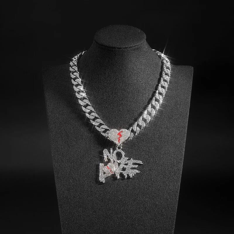 No Love Iced Out Cuban Chain – Broken Heart Pendant for Bold Souls