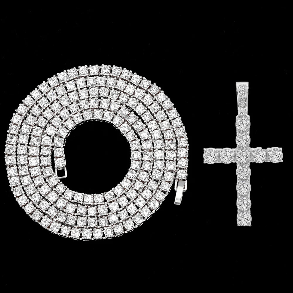 Iced Out Cross Necklace – 4mm Zircon Tennis Chain | A Heaven Exclusive