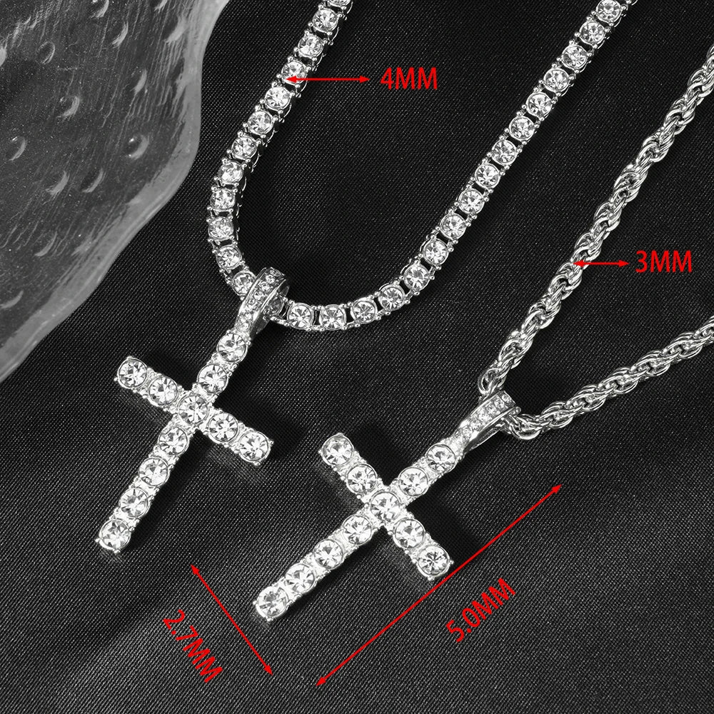 Iced Out Cross Necklace – 4mm Zircon Tennis Chain | A Heaven Exclusive
