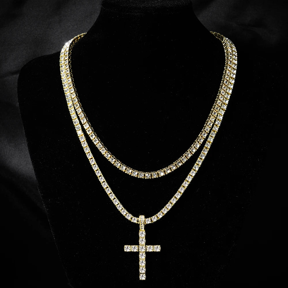 Iced Out Cross Necklace – 4mm Zircon Tennis Chain | A Heaven Exclusive