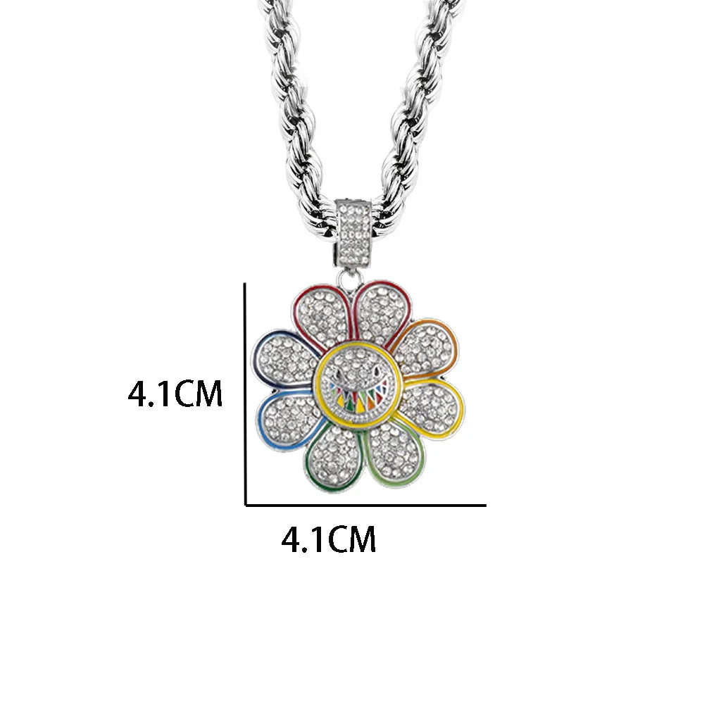 Iced Out Sunflower Pendant Chain – Premium Hip Hop Necklace