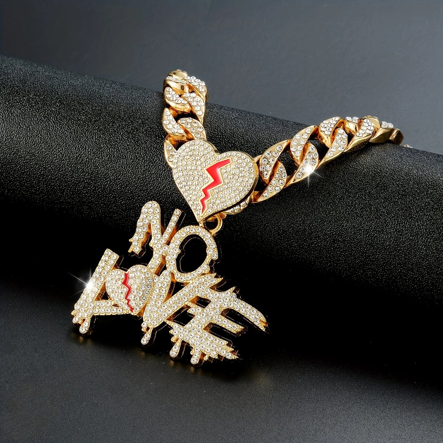 No Love Iced Out Cuban Chain – Broken Heart Pendant for Bold Souls