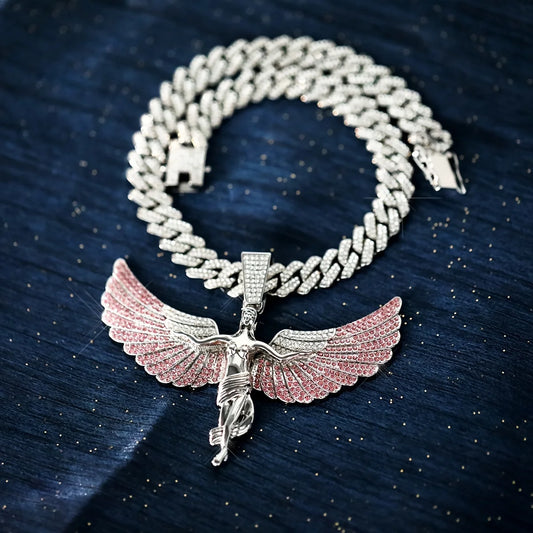 Angel Wings Iced Out Pendant – Shine With Divine Energy