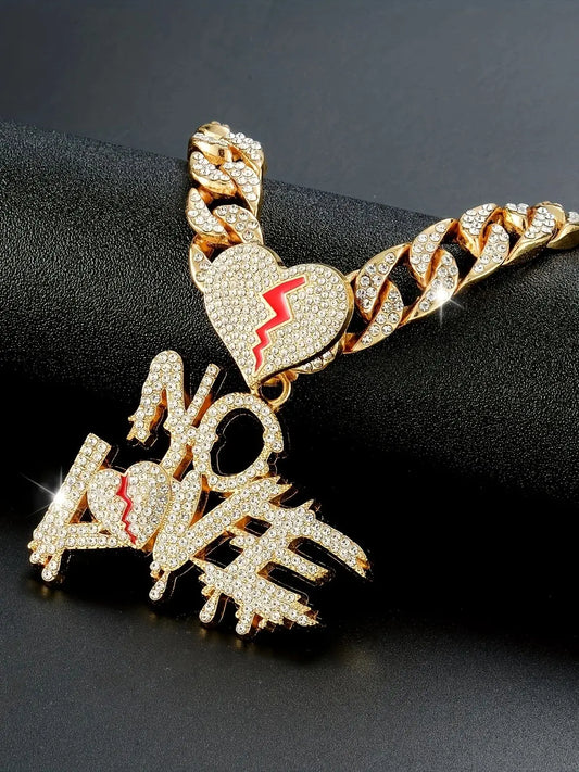 No Love Iced Out Cuban Chain – Broken Heart Pendant for Bold Souls
