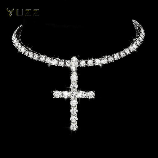 Iced Out Cross Necklace – 4mm Zircon Tennis Chain | A Heaven Exclusive