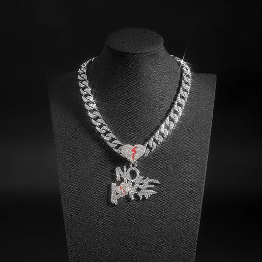 No Love Iced Out Cuban Chain – Broken Heart Pendant for Bold Souls