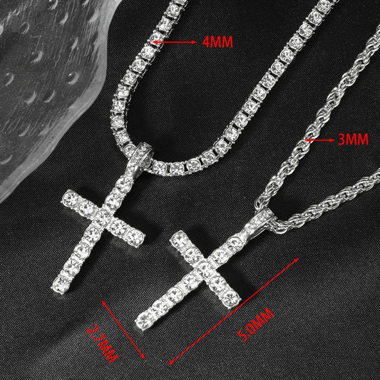 Iced Out Cross Necklace – 4mm Zircon Tennis Chain | A Heaven Exclusive