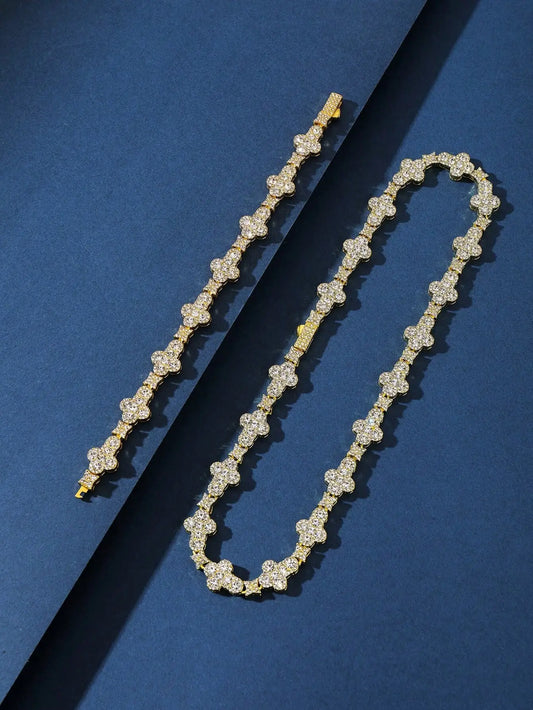 13mm Iced Out Cross Star Chain Set – Luxury Unisex Necklace & Bracelet | A Heaven